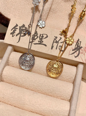 S925银黄财神钱花项链不褪色送礼盒礼袋包邮2