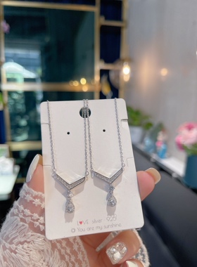 S925银V形水滴闪钻银项链不褪色生日礼物送礼盒礼袋顺丰包邮4