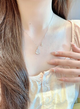 S925银纯银白玉髓葫芦温柔纯银项链不褪色礼盒礼袋新年顺丰3