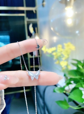 S925银猫眼石蝴蝶项链情侣生日礼物不褪色送礼盒礼袋顺丰7