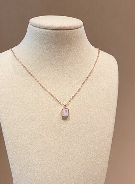 S925银纯银白贝母方糖纯银项链不褪色礼盒礼袋新年顺丰3