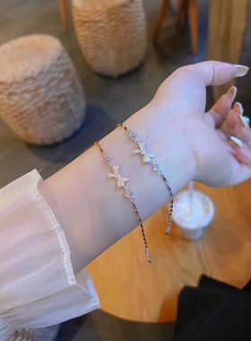 S925银蝴蝶结闪钻手链不褪色520礼物送女友礼盒礼袋顺丰包邮4