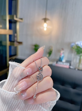 S925银福牌流苏精致项链情侣生日礼物不褪色送礼盒礼袋顺丰7