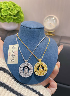 S925银纯银圆盘葫芦新中式项链送礼盒礼袋圣诞新年春节礼物顺丰1