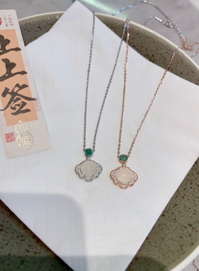 S925银新款白玉髓如意锁项链不褪色母亲节礼物送礼盒顺丰4