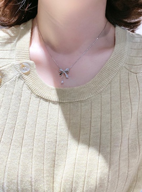 S925银满钻蝴蝶结项链不褪色生日纪念日礼物送礼盒顺丰包邮3