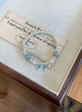 S925银纯银法郎蝴蝶结手链不褪色纪念情人七夕礼物送礼盒顺丰7