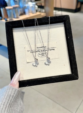 S925银纯银白贝母蝴蝶纯银项链不褪色圣诞送礼盒礼袋顺丰11