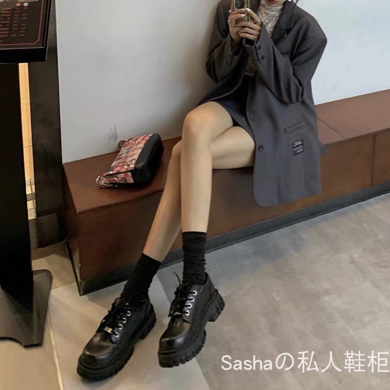 delias同款厚底松糕鞋女原宿日系jk大头鞋学院英伦风ins潮小黑鞋 - 图2