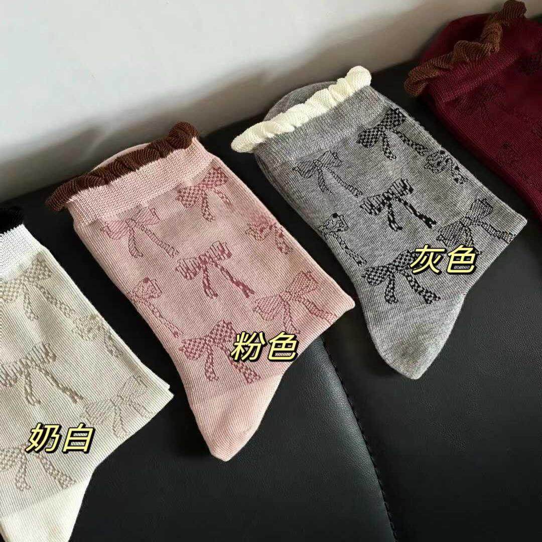 秋冬新款安可拉红袜子女中筒袜ins潮网红款百搭韩系花边堆堆长袜,淘宝优惠券,粉丝福利购,淘宝优惠卷