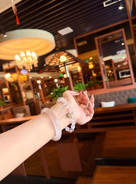 天然粉水晶凯蒂猫kitty猫kt猫小猫玉髓手链手串小众高级感