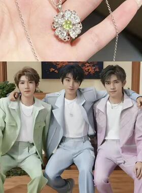 合金项链 tfboys旋转四叶草项链应援色「初涧雪萤 初涧清棠」送礼