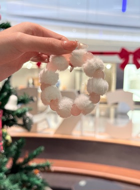 粉水晶毛绒手串圣诞节手串女古风款百搭冬季爆款平衡桃花补财水晶