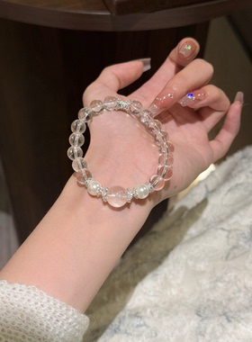 天然白水晶手链女款招桃花旺姻缘串珠白阿塞手串送闺蜜她屿