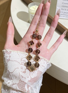 天然茶水晶手链女ins小众设计珠子串珠灰月光石水晶手串礼物饰品