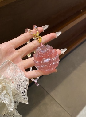 天然草莓晶狐牌项链九尾灵狐水晶项链草莓晶凤九狐牌天然水晶项链