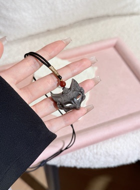 新款狐狸面具项链银耀石奶白晶国风美学狐狸吊坠男女编织情侣闺蜜