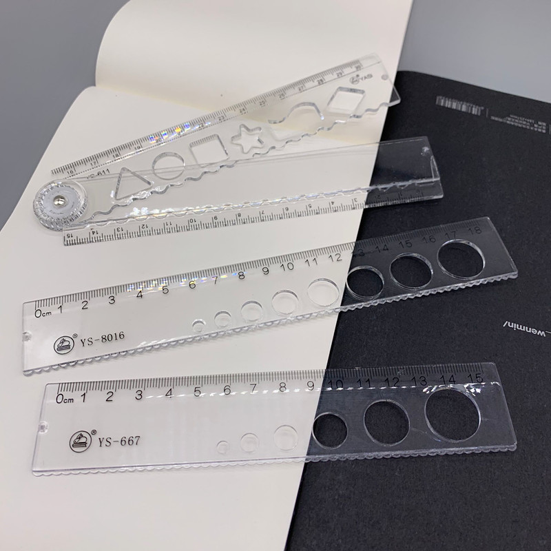 包邮雅思透明亚克力15cm直尺洞洞尺可画圆波浪线尺子学生塑料格尺 - 图1