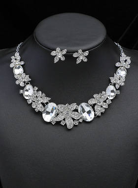 欧美夸张复古宝石项链耳环首饰套装爆款宴会礼服时尚气质跨境饰品