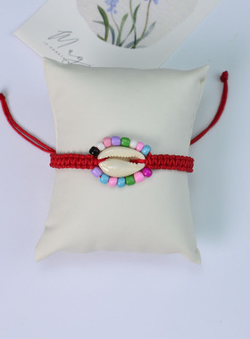 新款波西米亚沙滩天然贝壳手链彩色米珠串个性蜡绳编织手工饰品女