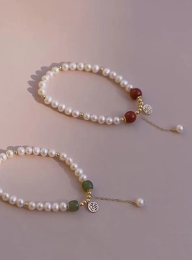 复古珍珠福牌手链女轻奢小众设计高级感闺蜜手链精致时尚简约