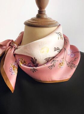 真丝桑蚕丝小方巾丝巾女春秋冬季黄色妈妈教师节送礼物围巾法式