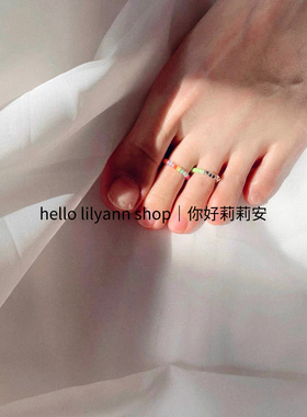 瑜珈彩珠Ins风小众设计戒指脚戒