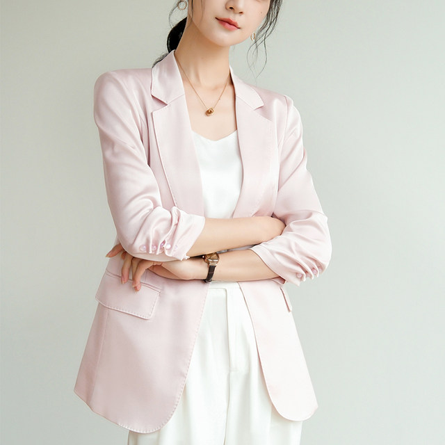 ງ່າຍດາຍ acetate satin ຂະຫນາດນ້ອຍ blazer ຮ້ອນແບບບາງໆ