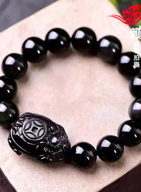 天然彩虹眼黑曜石龙龟