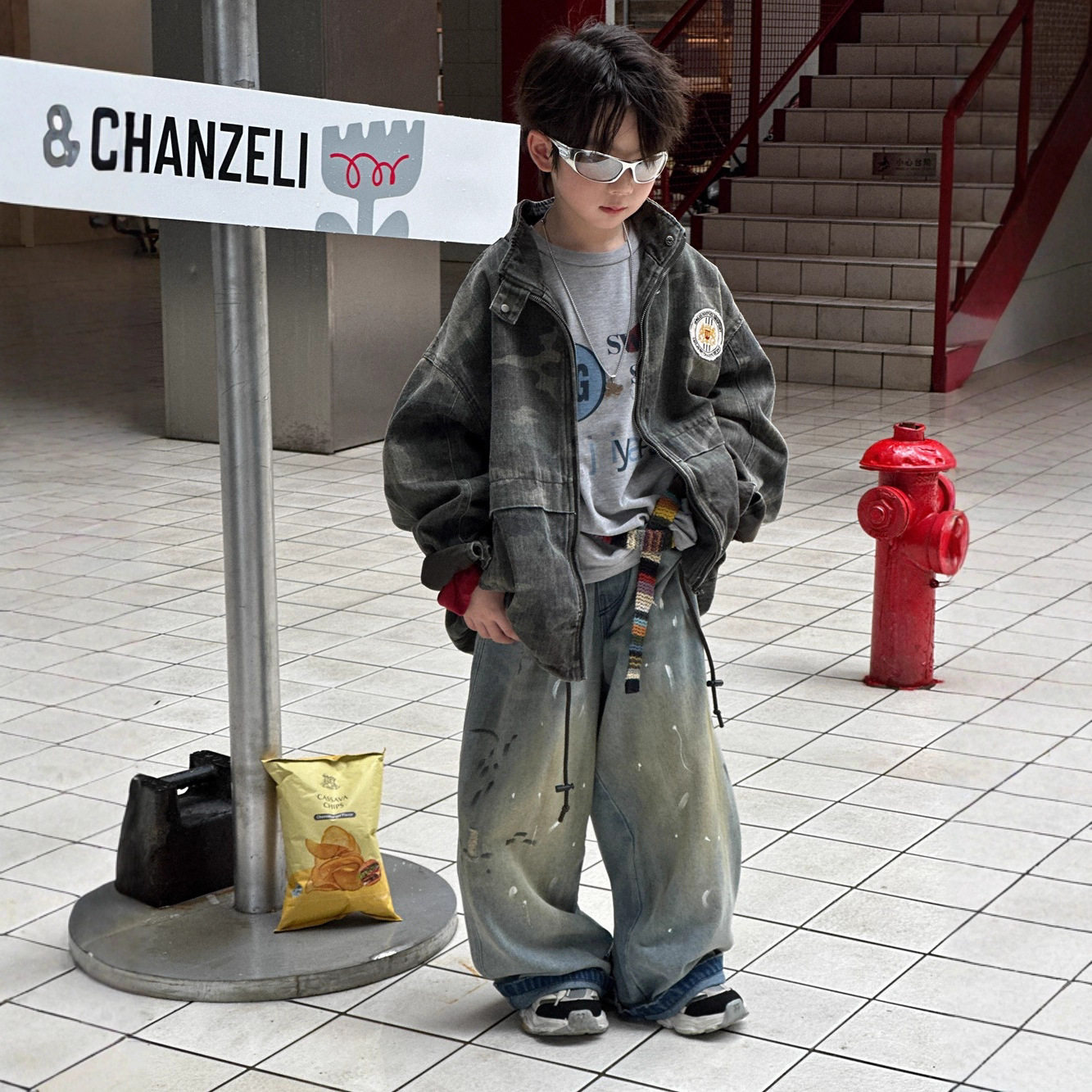 小杰家2025秋季新款甩漆做旧宽松直筒牛仔裤儿童个性洋气百搭长裤,淘宝优惠券,粉丝福利购,淘宝优惠卷