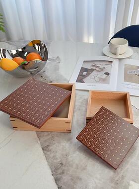 Su Hearth中古轻奢高级感马赛克实木卧室玄关衣饰品收纳盒摆件