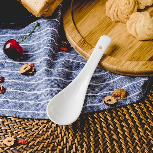 Чистый белый костяной фарфор, домашняя маленькая ложка, креативная керамическая ложка для кофе с длинной ручкой, ложка для приправ, средняя ложка для супа, маленькая ложка для риса