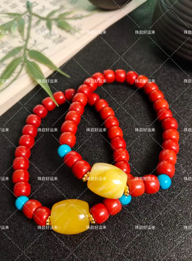 【朱韵献瑞】天然南红玛瑙老型直切单圈原创diy蜜蜡桶珠国风首饰