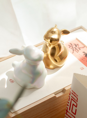 陶瓷古风招财桌面摆件兔年吉祥物