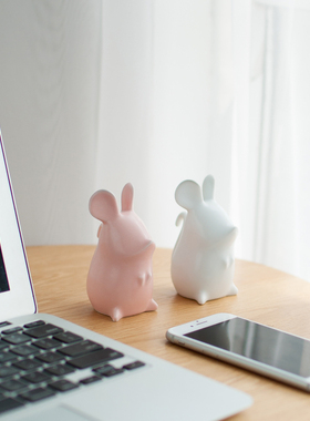 陶瓷可爱黑白小老鼠创意桌面摆件