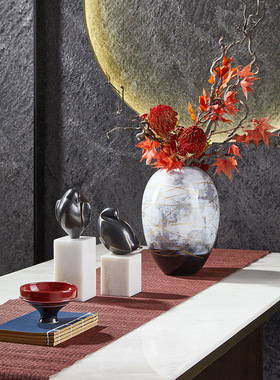 邸高家居新中式大理石金属动物摆件样板房玄关柜书房博古架摆设品