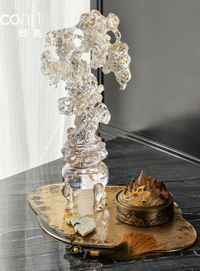 邸高家居新中式售楼处老板办公室书柜山形太湖石高级感摆件工艺品