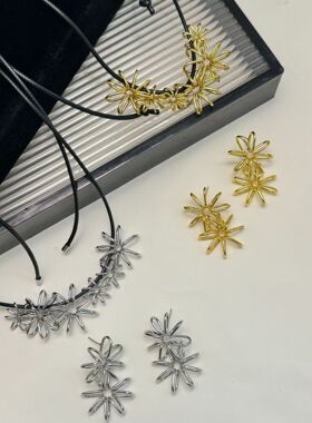 极简抽拉黑色绳复古拼花锁骨链