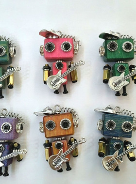 纯手工木质蒸汽朋克机器人成品项链/钥匙扣潮玩挂件摇滚