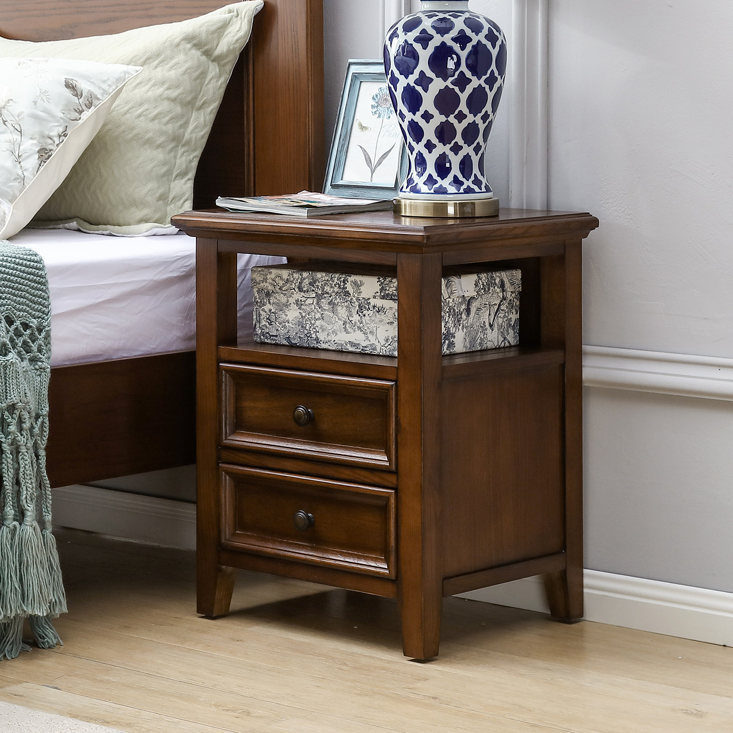 美式床头柜美式全实木床头柜简美复古床头边柜床边柜白蜡木小柜,淘宝优惠券,粉丝福利购,淘宝优惠卷