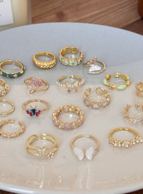 珐琅彩色滴釉蝴蝶珍珠贝母戒指