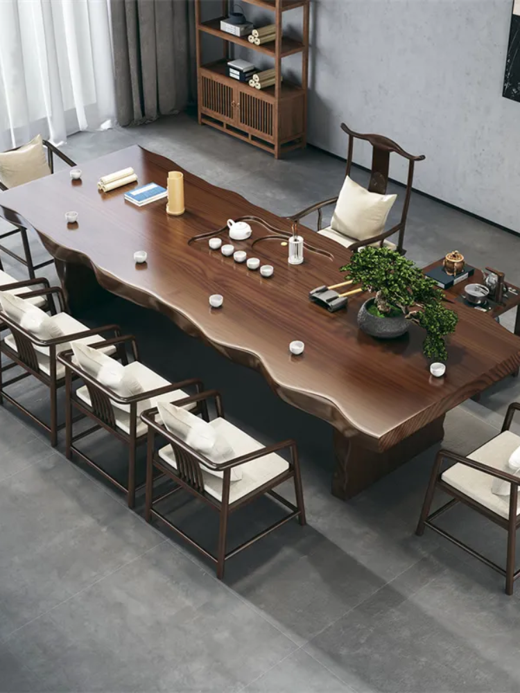 实木大板茶桌新中式禅意办公室整板茶台简约现代家用泡茶桌椅组合