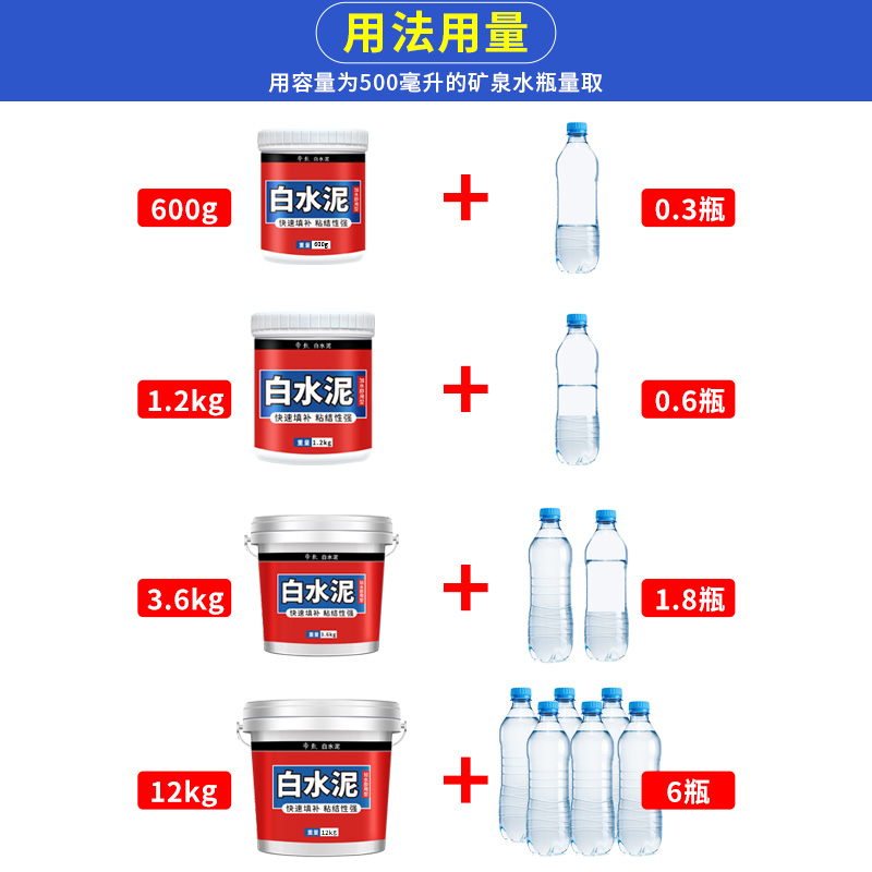 白水泥速干防水卫生间瓷砖填缝剂防漏水泥胶墙面坑补洞补墙堵漏王 - 图2