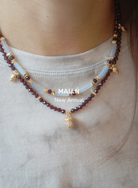 石榴石钻石切割酒红色项链华丽