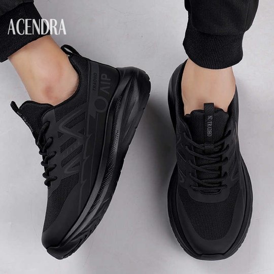 ACENDRA 男士奢品黑色简约大气防滑男鞋厚底鞋休闲轻便减震运动鞋