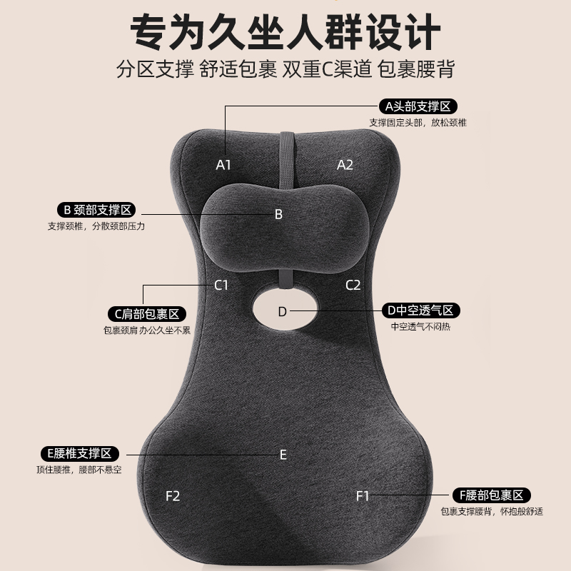 办公室加高护腰护颈椅子靠背垫座椅腰靠靠垫工位久坐午休仰睡神器