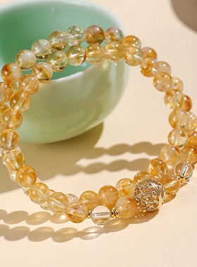 静风格日进斗金黄水晶转运有钱花双层叠戴小众新中式手链手串