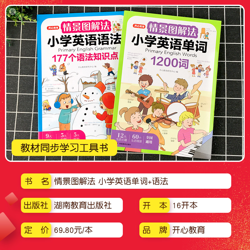 开心教育情景图解法小学英语语法知识大全+小学英语单词1200词小学生一二三四五六年级177个语法知识点专项强化训练词汇总表讲解 - 图0