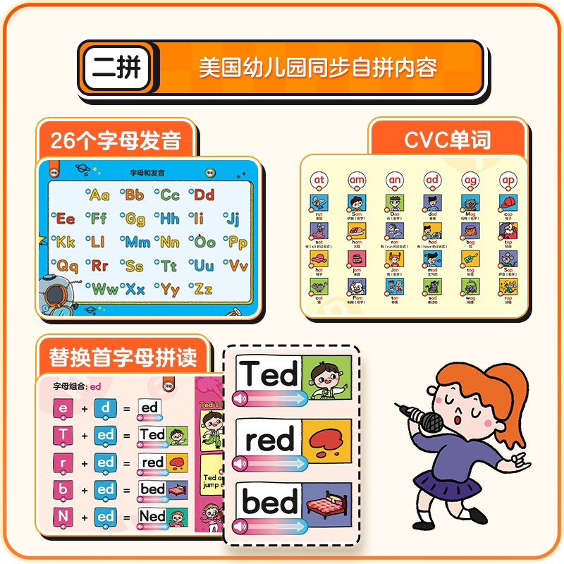 学而思Phonics A-Z自然拼读有声书语感大启蒙发声书singingA-Z欢唱童谣情景表达幼儿园英语启蒙教材零基础儿歌童2-8岁儿童早教绘本