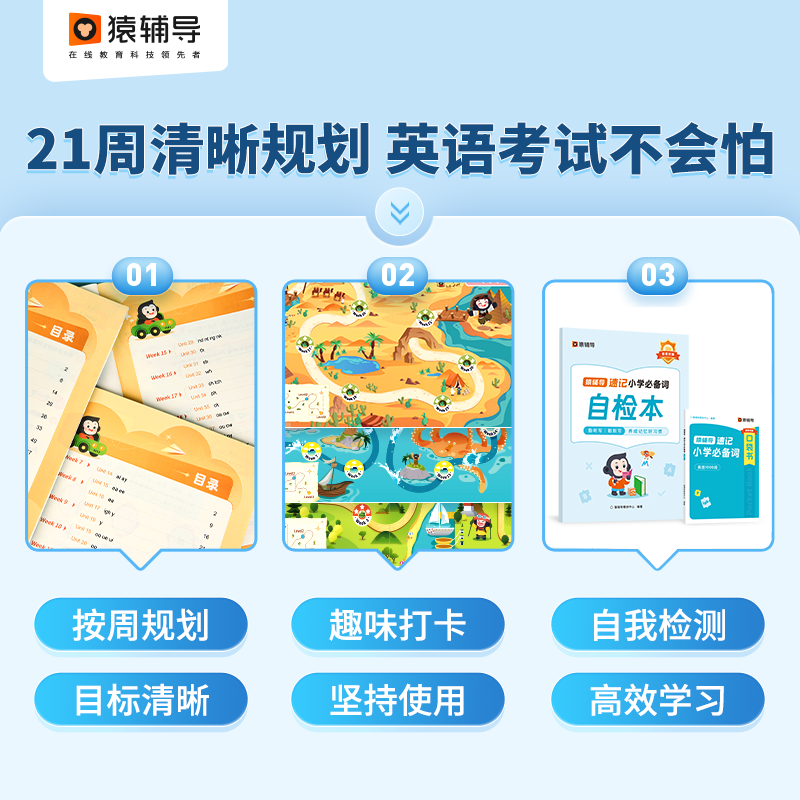 2025版猿辅导英语1000词速记背单词大全一二三四五六年级小学准备词汇书思维导图手册快速记忆本分类记背卡片自然拼读天天练旗舰店